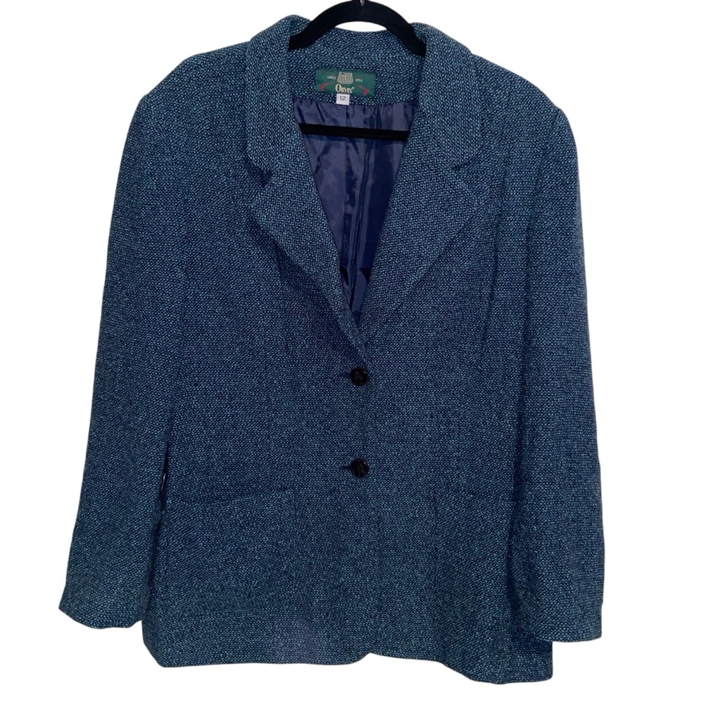 Vintage Orvis Blazer Jacket Womens Size 12 Wool Blend Tweed Blue Teal Pockets